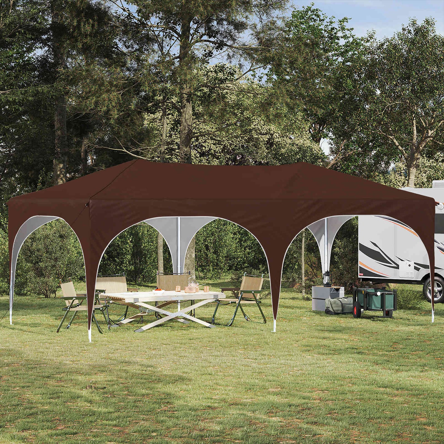vidaXL Pop-up Party Tent 575 x 288 x 245 cm Brown Oxford Fabric