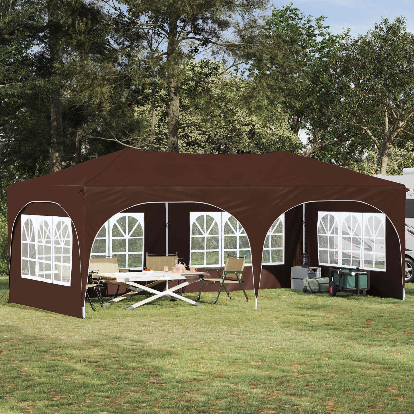 vidaXL Pop-up Party Tent 575 x 288 x 245 cm Brown Oxford Fabric