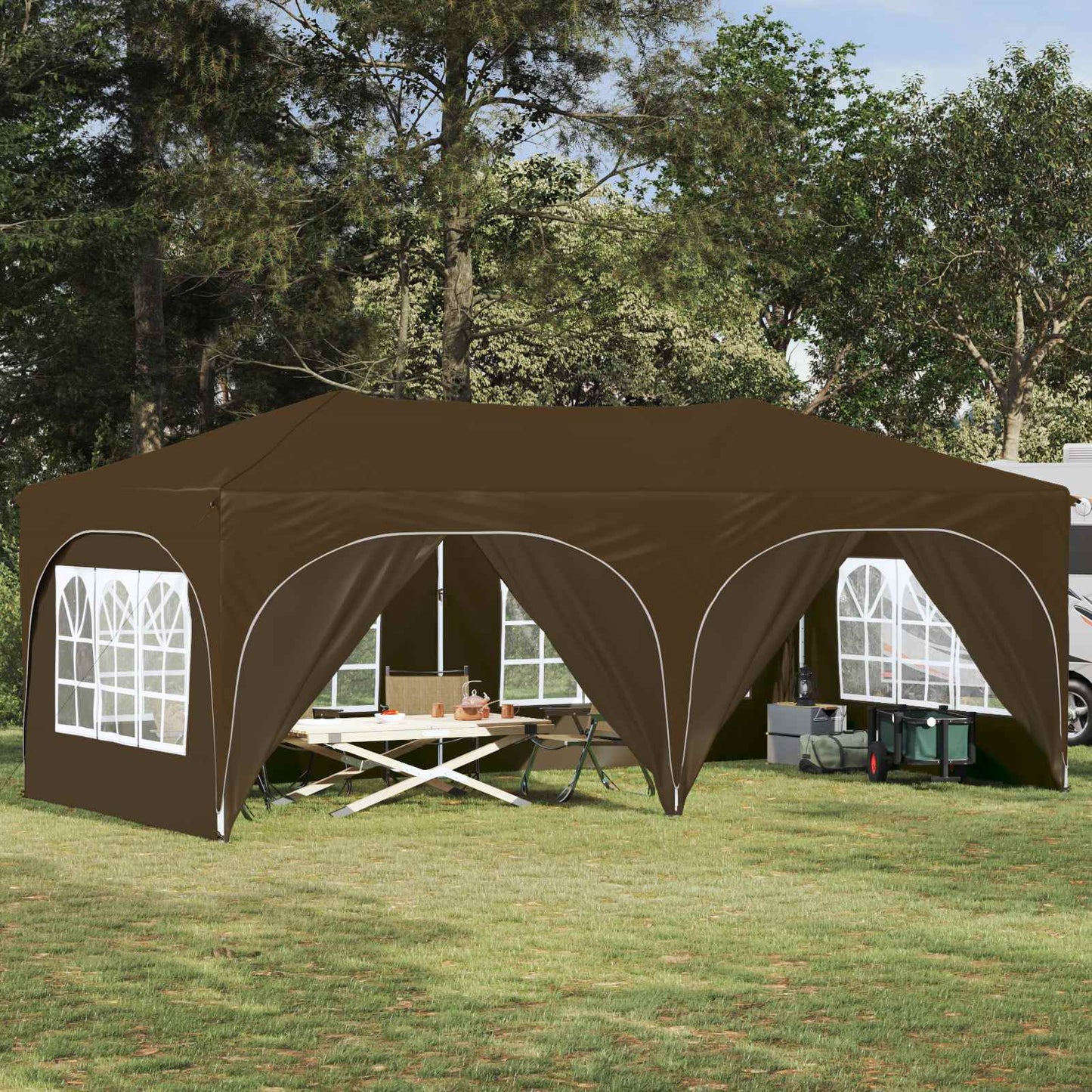 vidaXL Pop-up Party Tent 575 x 288 x 245 cm Taupe Oxford Fabric