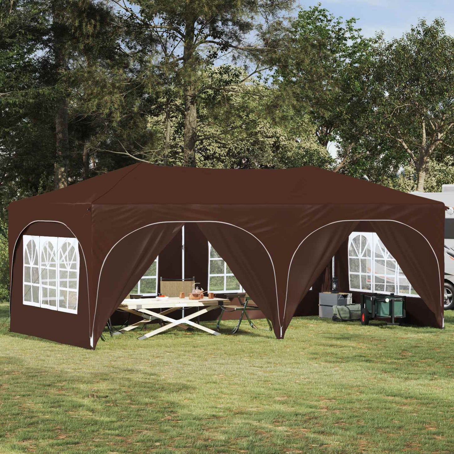 vidaXL Pop-up Party Tent 575 x 288 x 245 cm Brown Oxford Fabric