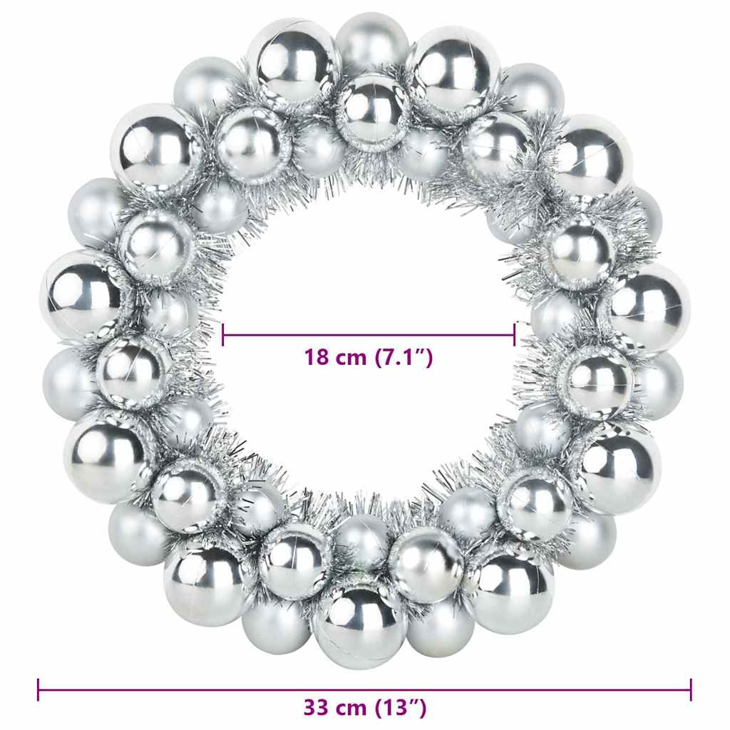 vidaXL Christmas Ball Wreathes 2 pcs Silver 33 x 33 x 7 cm Polystyrene