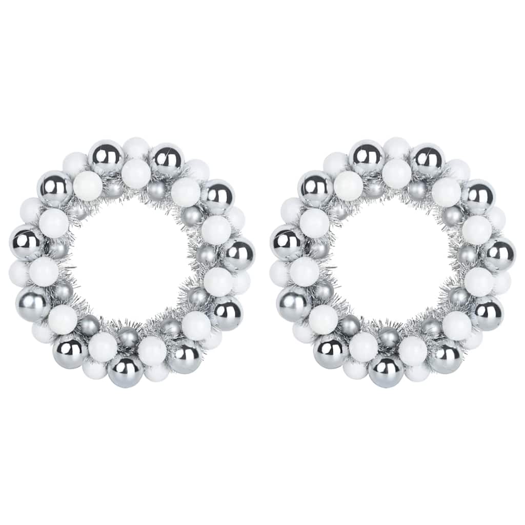 vidaXL Christmas Ball Wreathes 2 pcs White and Silver 33 x 33 x 7 cm