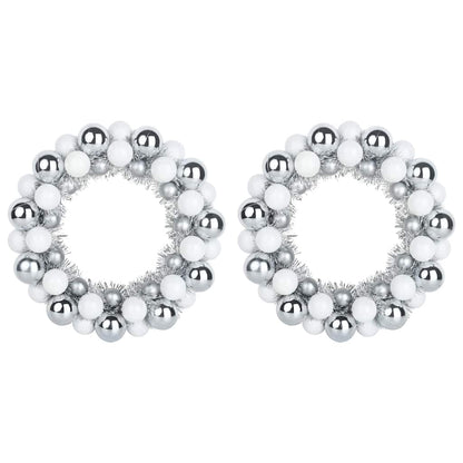 vidaXL Christmas Ball Wreathes 2 pcs White and Silver 33 x 33 x 7 cm