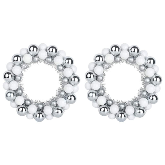 vidaXL Christmas Ball Wreathes 2 pcs White and Silver 33 x 33 x 7 cm