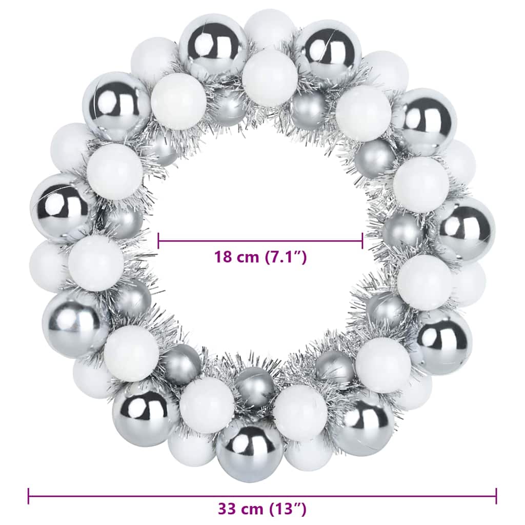 vidaXL Christmas Ball Wreathes 2 pcs White and Silver 33 x 33 x 7 cm
