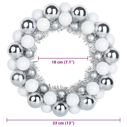 vidaXL Christmas Ball Wreathes 2 pcs White and Silver 33 x 33 x 7 cm