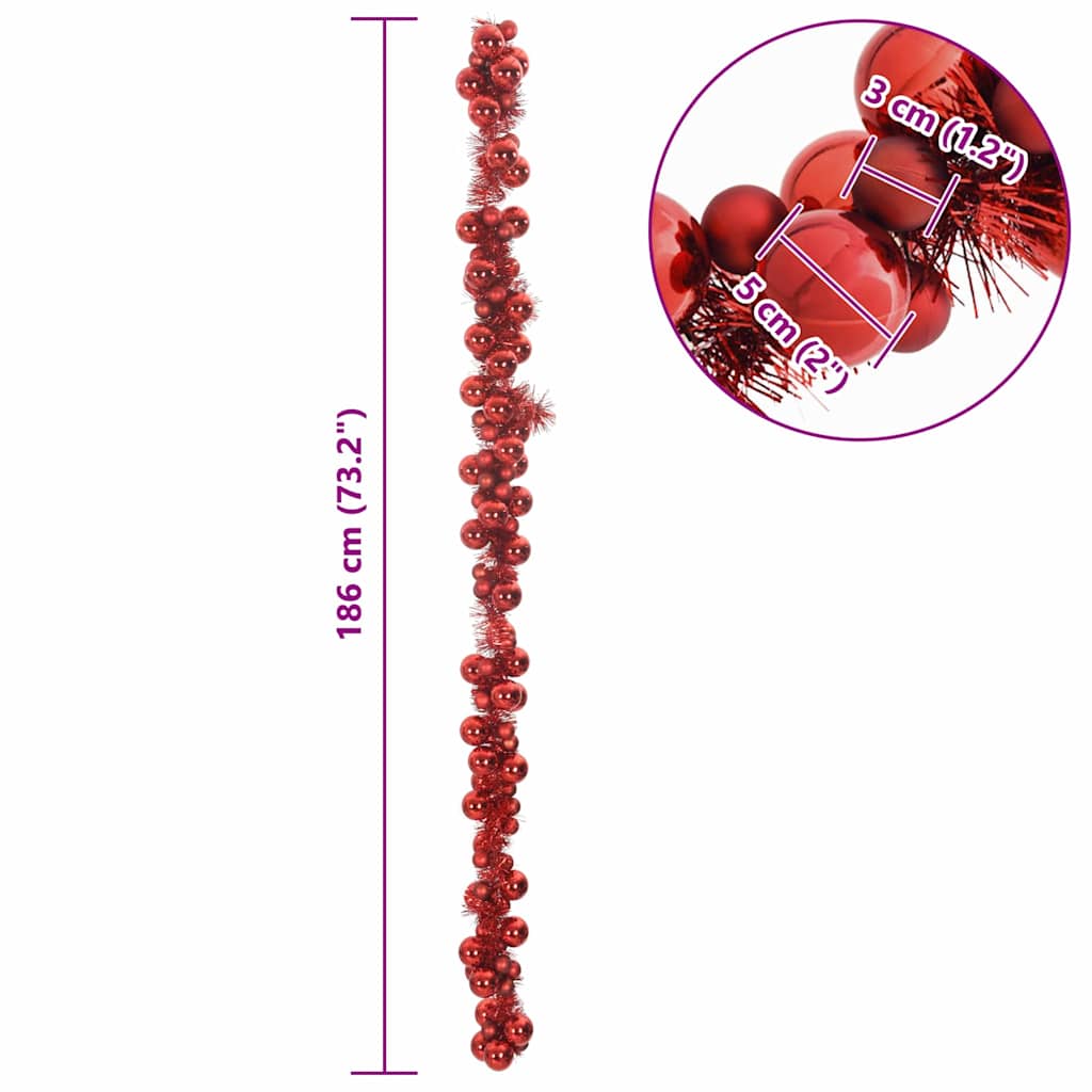 vidaXL Christmas Ball Garland Red 186 cm Polystyrene