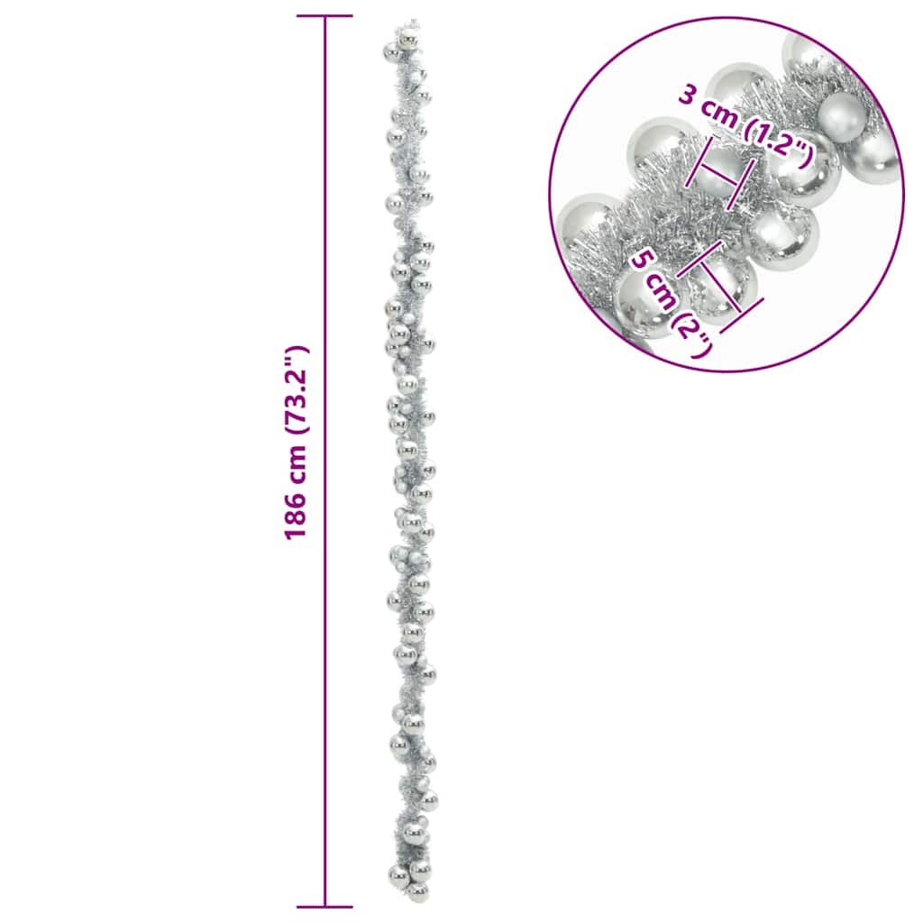 vidaXL Christmas Ball Garland Silver 186 cm Polystyrene