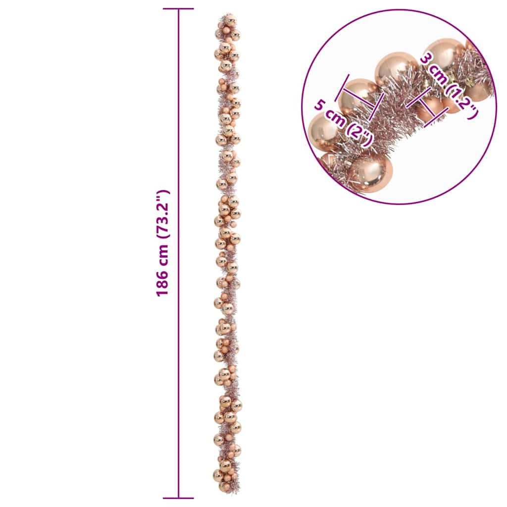 vidaXL Christmas Ball Garland Rose Gold 186 cm Polystyrene