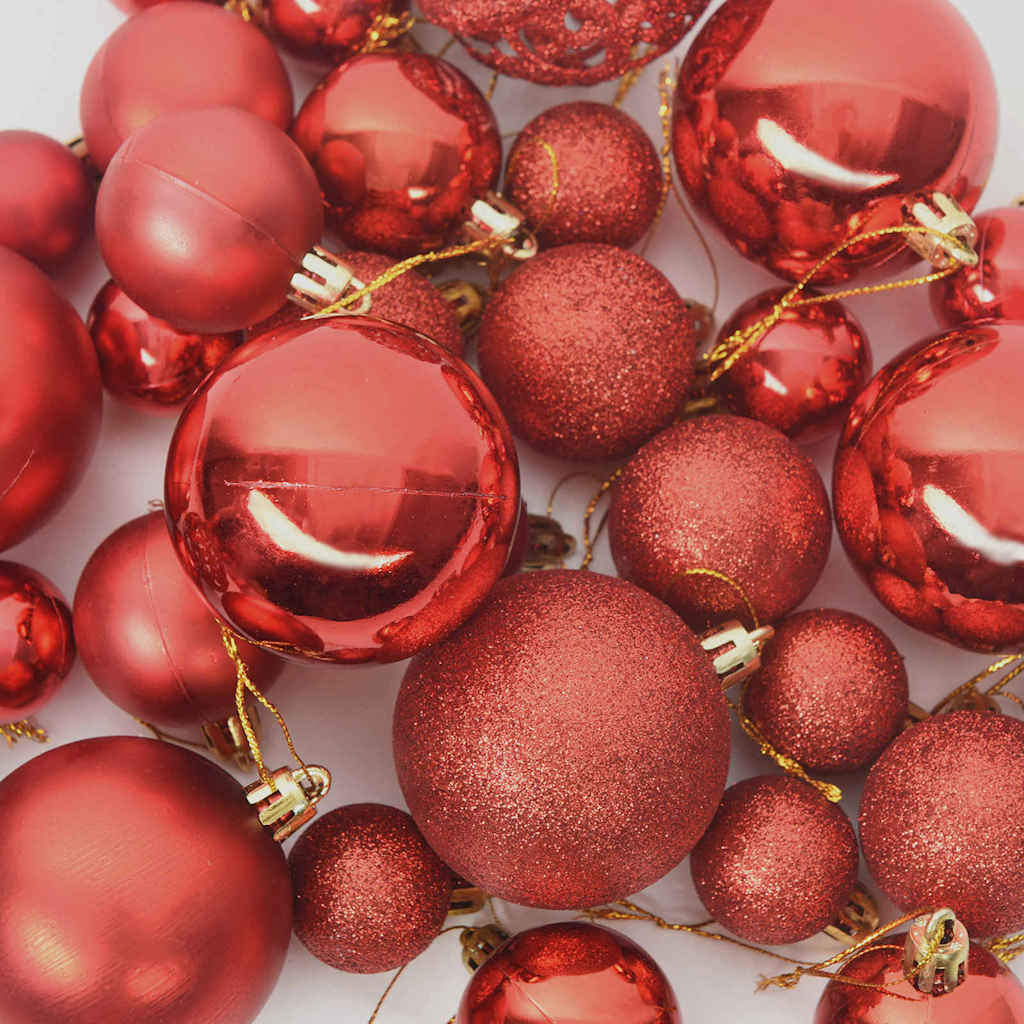 vidaXL Christmas Bauble Set with 150 LEDs 61 pcs Red Plastic