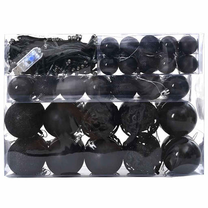 vidaXL Christmas Bauble Set with 150 LEDs 61 pcs Black Plastic