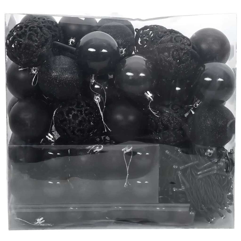 vidaXL Christmas Bauble Set with 300 LEDs 120 pcs Black Plastic