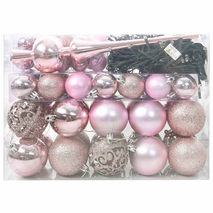 vidaXL Christmas Bauble Set with 150 LEDs 61 pcs Pink Plastic