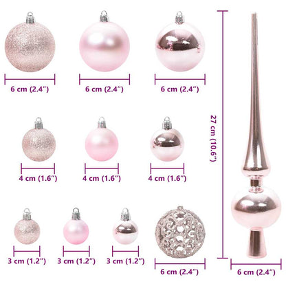vidaXL Christmas Bauble Set with 150 LEDs 61 pcs Pink Plastic