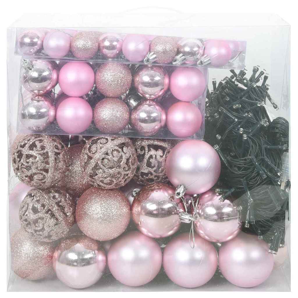vidaXL Christmas Bauble Set with 300 LEDs 120 pcs Pink Plastic