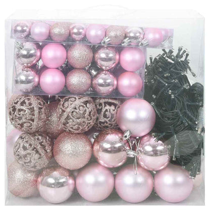 vidaXL Christmas Bauble Set with 300 LEDs 120 pcs Pink Plastic