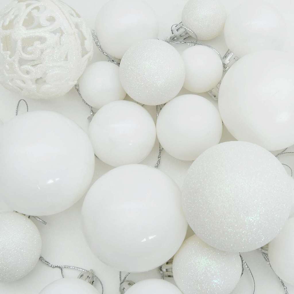 vidaXL Christmas Bauble Set with 150 LEDs 61 pcs White Plastic