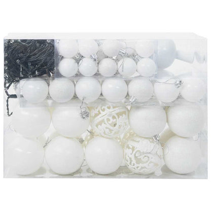 vidaXL Christmas Bauble Set with 150 LEDs 61 pcs White Plastic