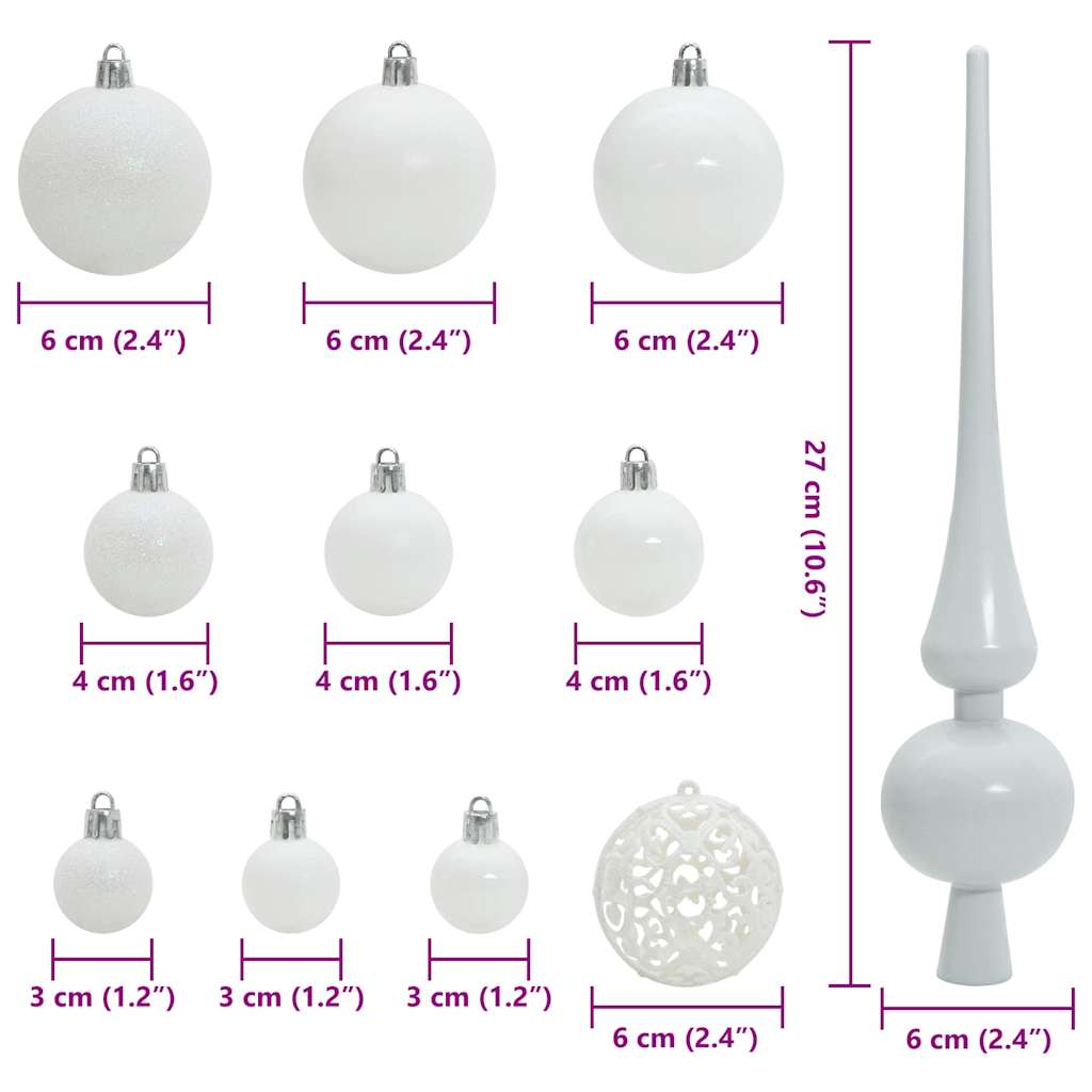 vidaXL Christmas Bauble Set with 150 LEDs 61 pcs White Plastic