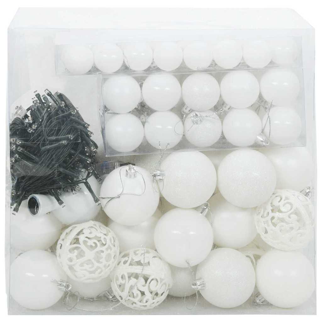 vidaXL Christmas Bauble Set with 300 LEDs 120 pcs White Plastic