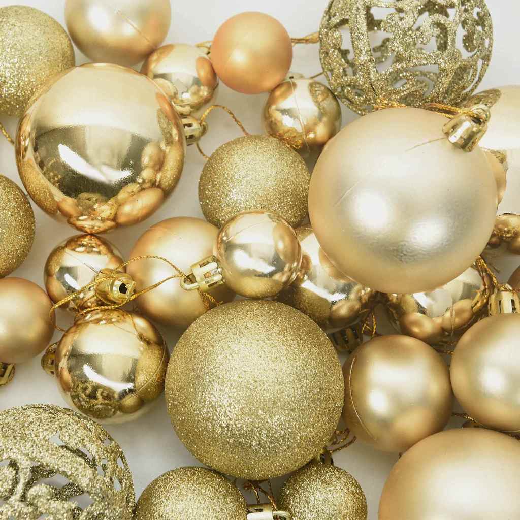 vidaXL Christmas Bauble Set with 150 LEDs 61 pcs Gold Plastic