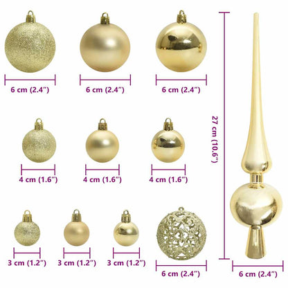 vidaXL Christmas Bauble Set 120 pcs Gold Ø 2.36 in Plastic 300 LEDs