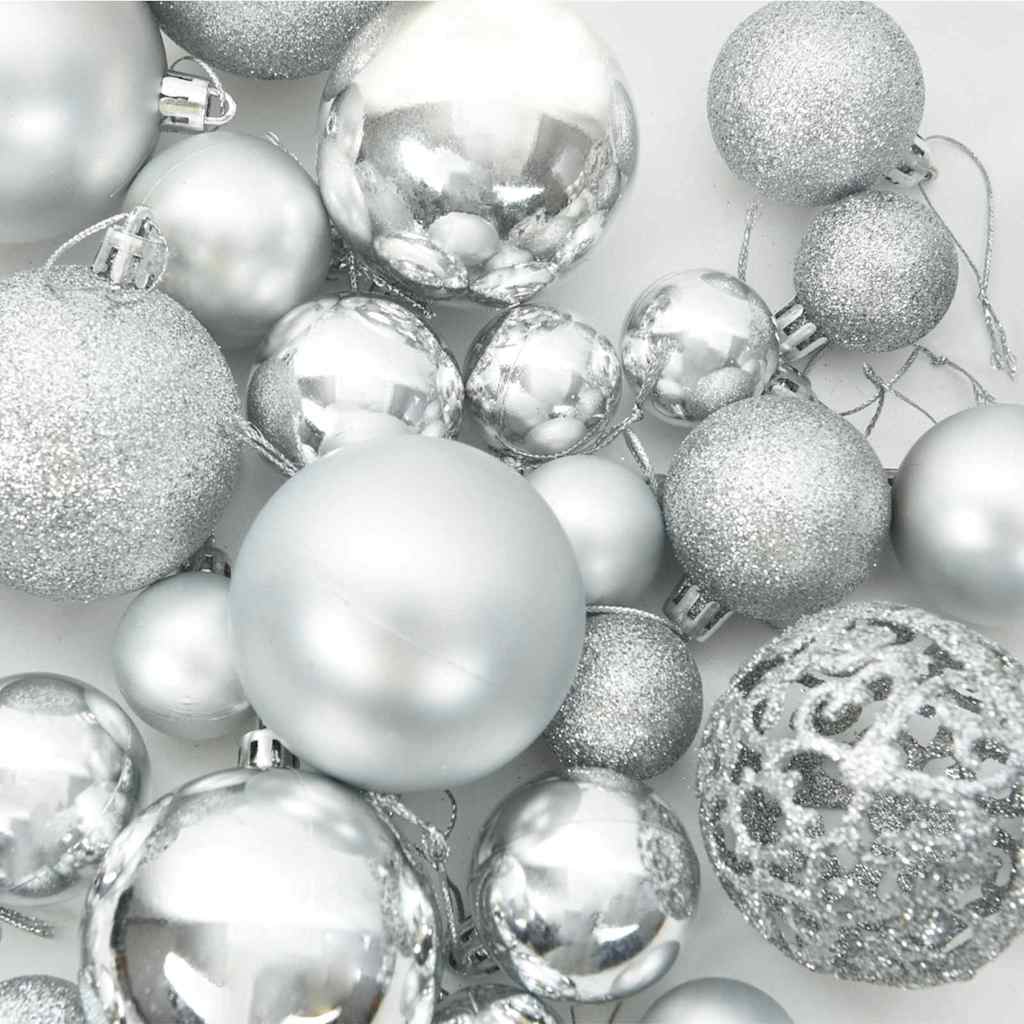 vidaXL Christmas Bauble Set with 150 LEDs 61 pcs Silver Plastic