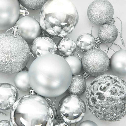 vidaXL Christmas Bauble Set with 150 LEDs 61 pcs Silver Plastic