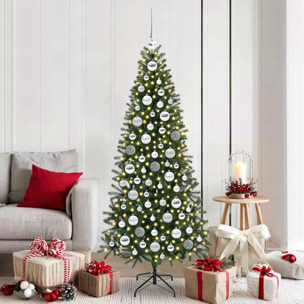 vidaXL Christmas Bauble Set 120 pcs Silver Ø 2.36 in Plastic 300 LEDs