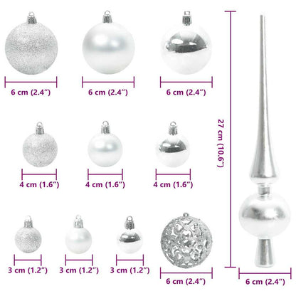 vidaXL Christmas Bauble Set 120 pcs Silver Ø 2.36 in Plastic 300 LEDs
