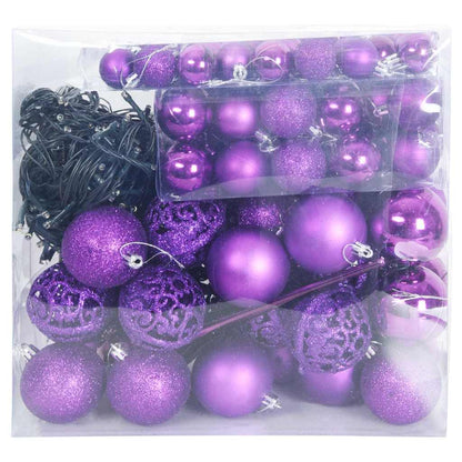 vidaXL Christmas Bauble Set with 300 LEDs 120 pcs Lilac Plastic