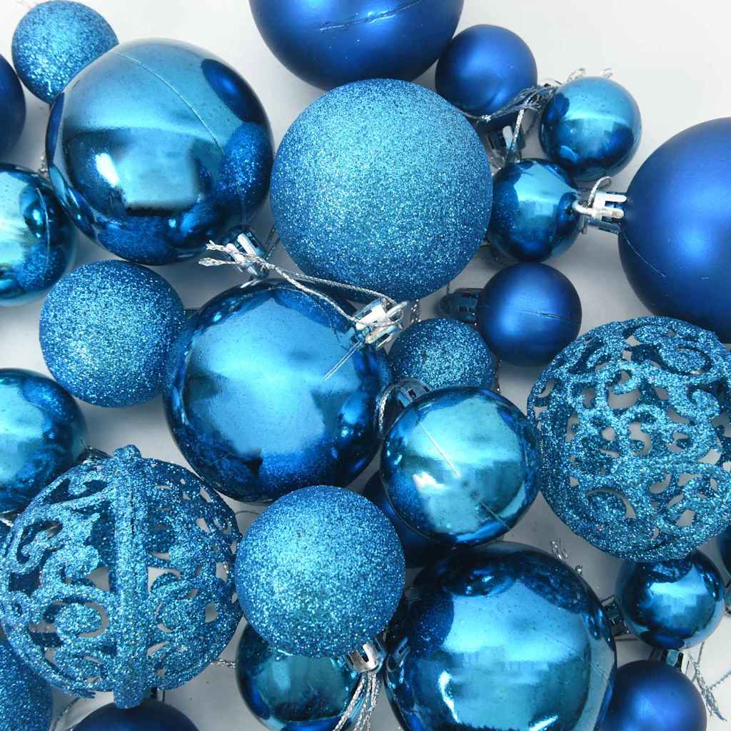 vidaXL Christmas Bauble Set with 150 LEDs 61 pcs Blue Plastic