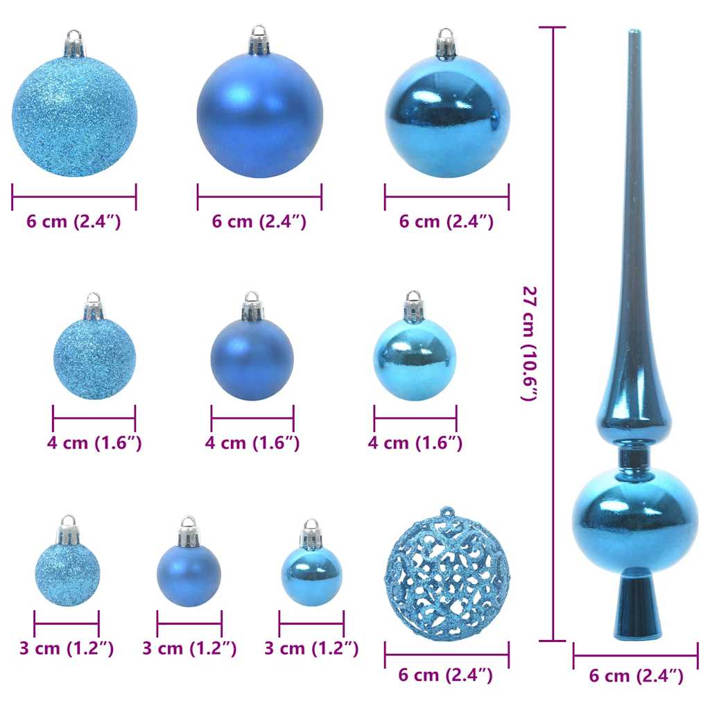 vidaXL Christmas Bauble Set with 150 LEDs 61 pcs Blue Plastic