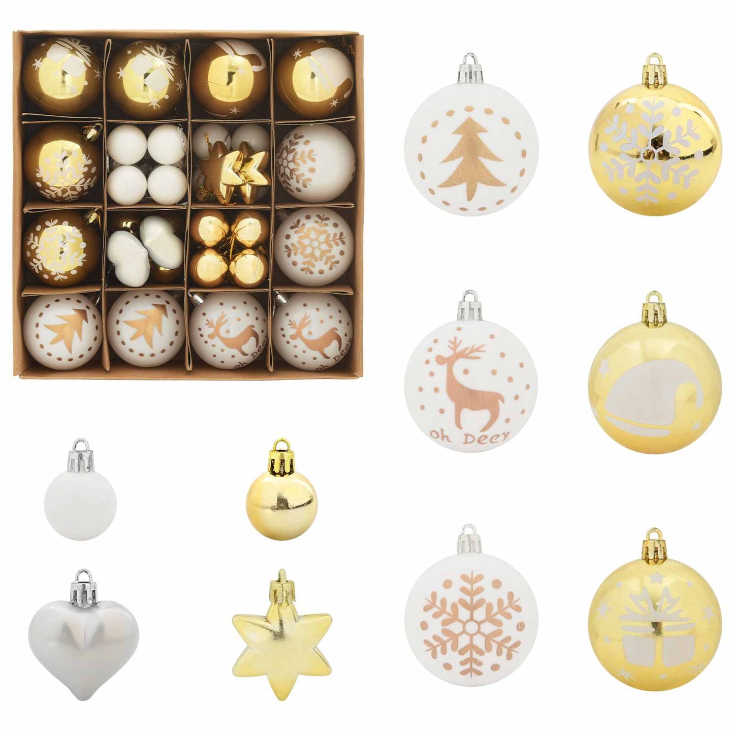 vidaXL Christmas Bauble Set 40 pcs White and Gold Plastic