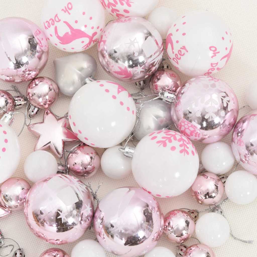 vidaXL Christmas Bauble Set 40 pcs White and Pink Plastic