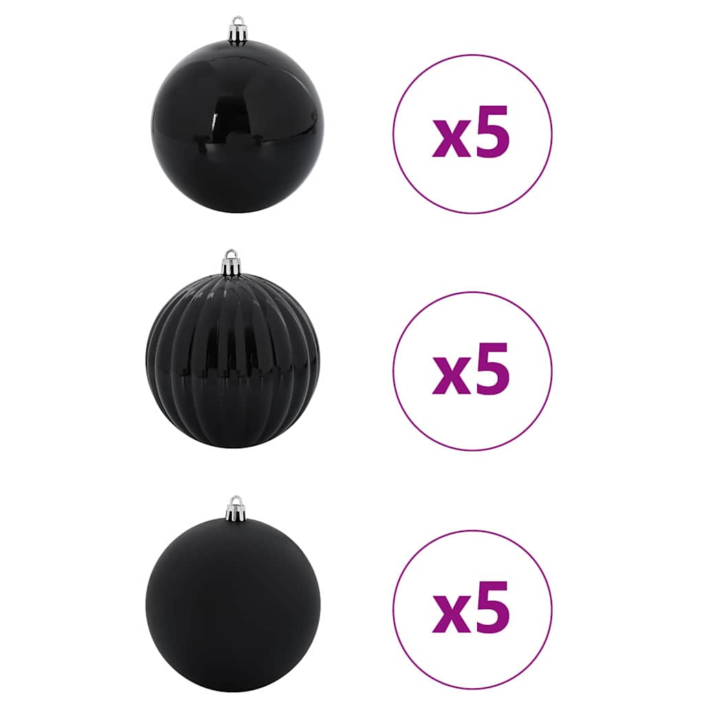 vidaXL Christmas Bauble Set XL 15 pcs Black Plastic