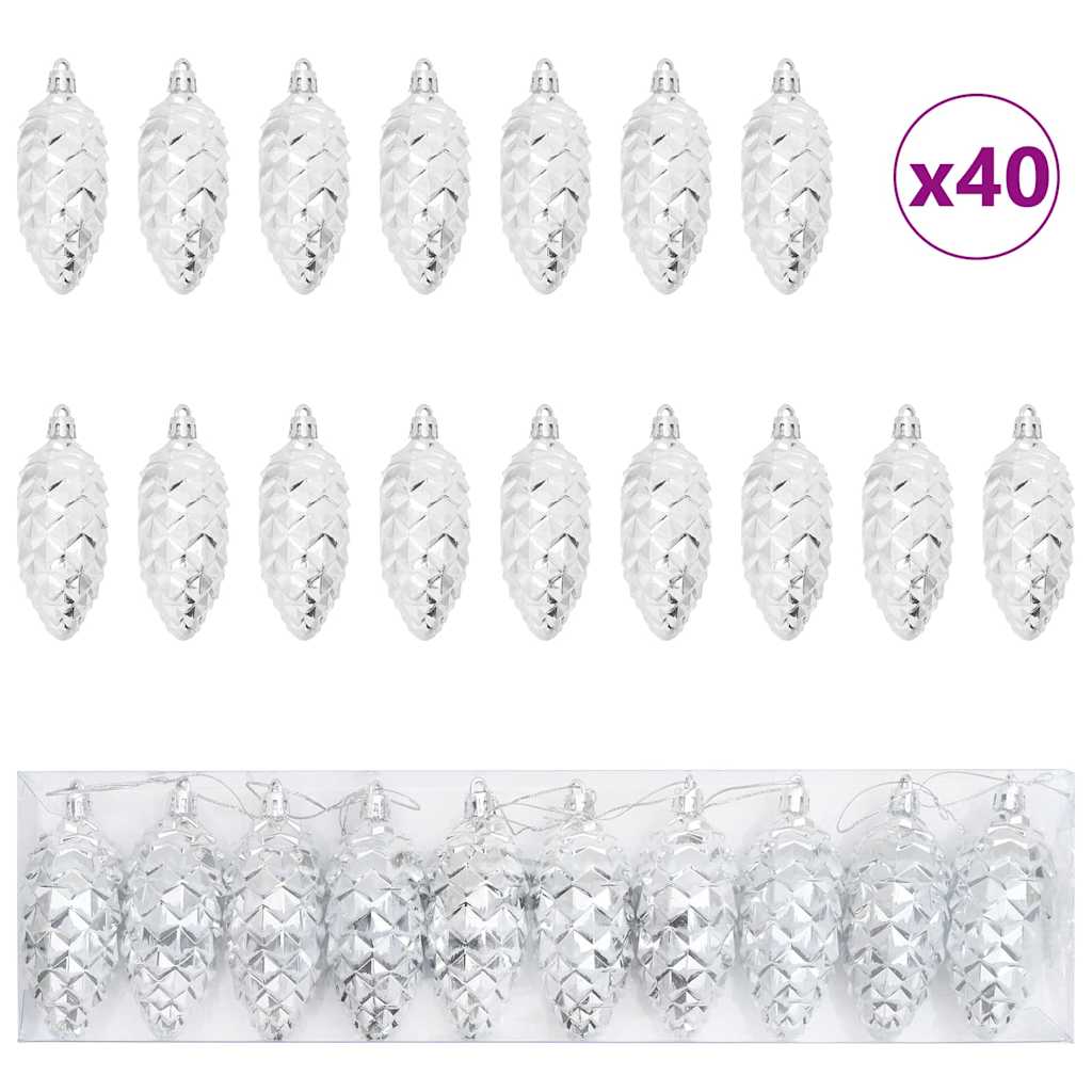 vidaXL Christmas Pine Cone Ball 40 pcs Silver Plastic