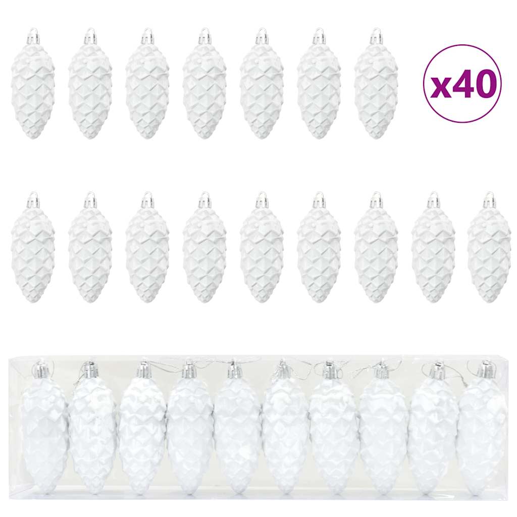 vidaXL Christmas Pine Cone Ball 40 pcs White Plastic