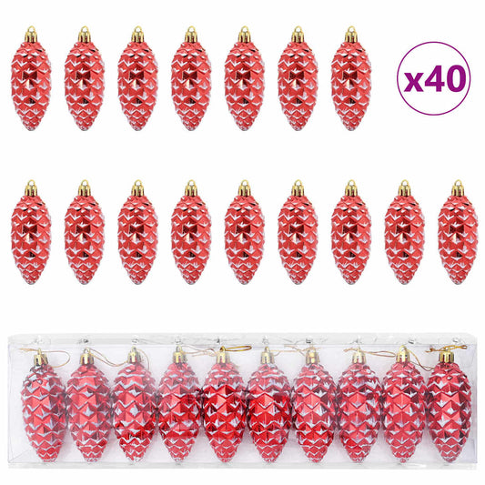 vidaXL Christmas Pine Cone Ball 40 pcs Red Plastic
