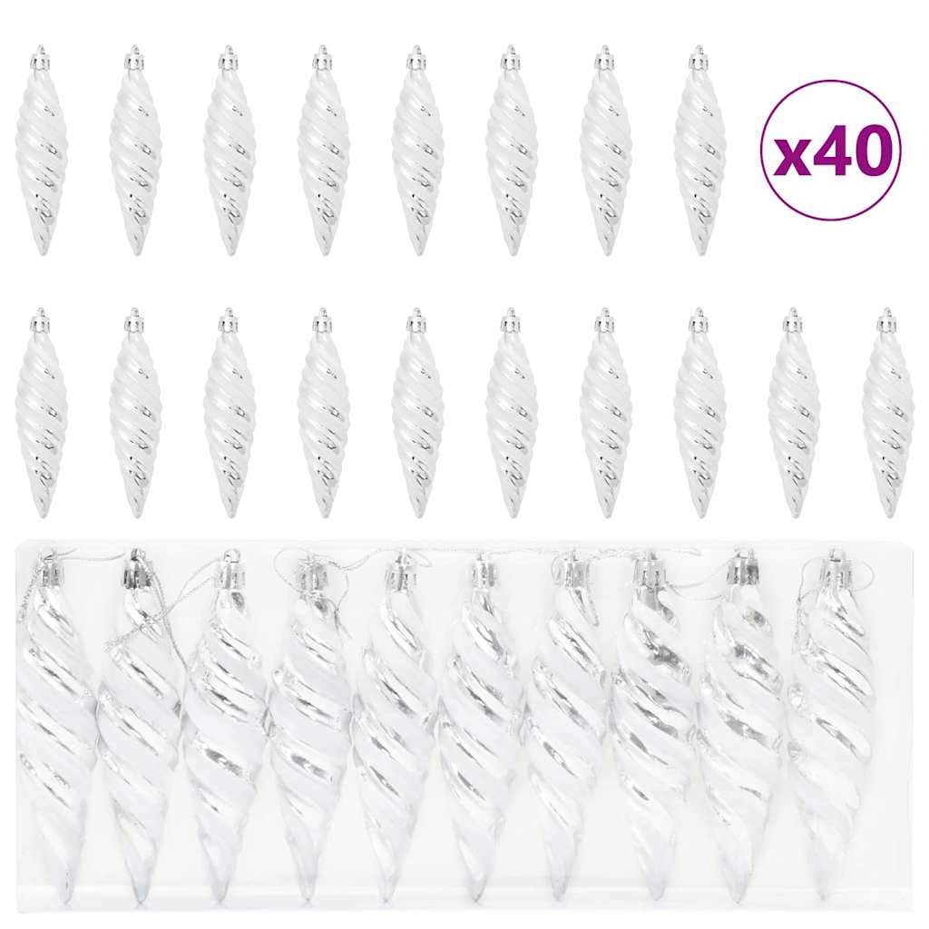 vidaXL Christmas Spiral Shape Ball 40 pcs Silver Plastic