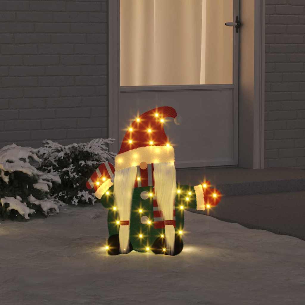 vidaXL Lighted Gnome with 60 LEDs Warm White 71 x 64 cm Tinsel Fabric