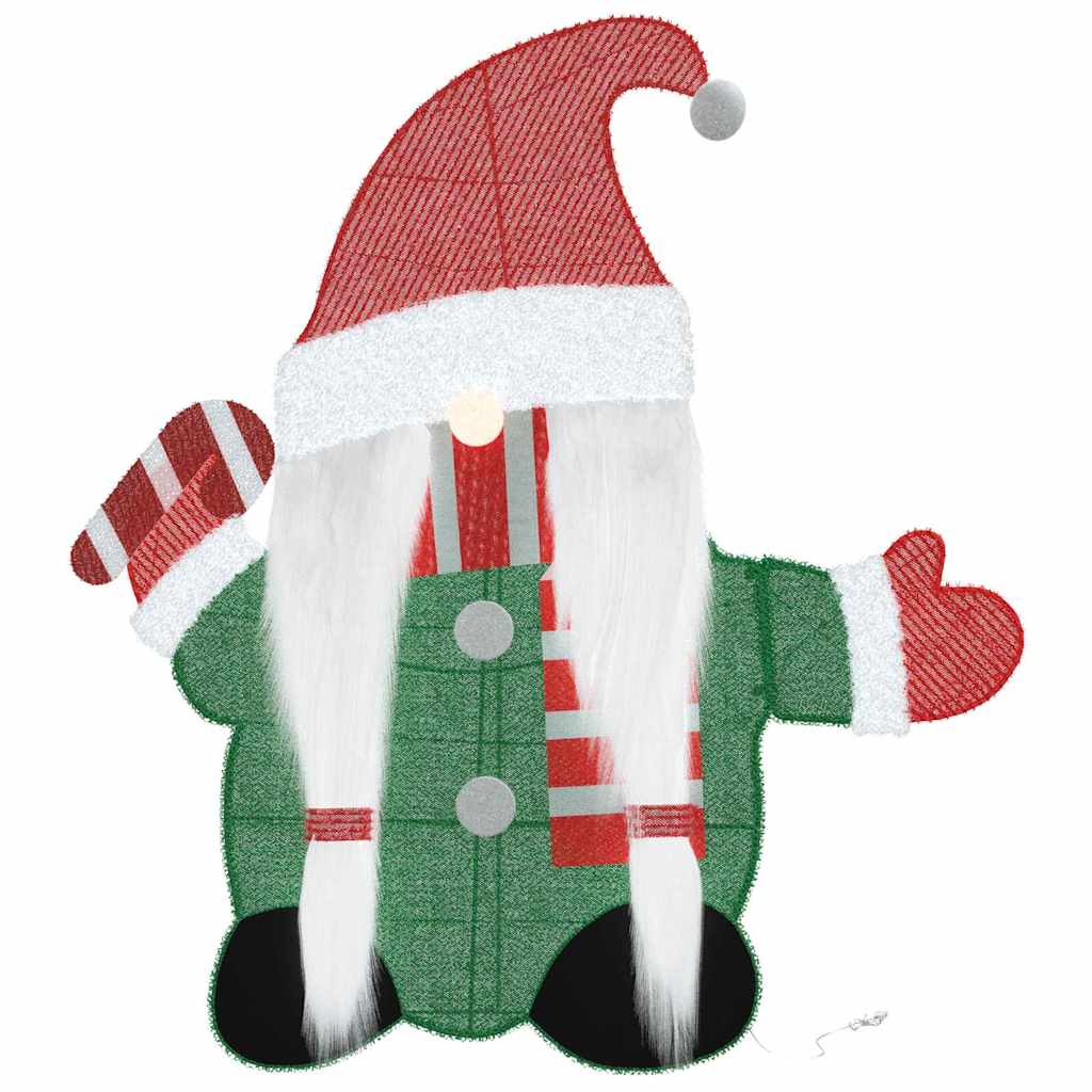 vidaXL Lighted Gnome with 60 LEDs Warm White 71 x 64 cm Tinsel Fabric