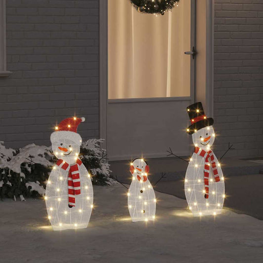 vidaXL Lighted Snowman Family 3 pcs Warm White Polyester