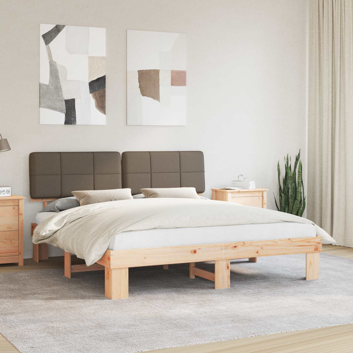 vidaXL Bed Frame with Upholstered Headboard Taupe 180 x 200 cm