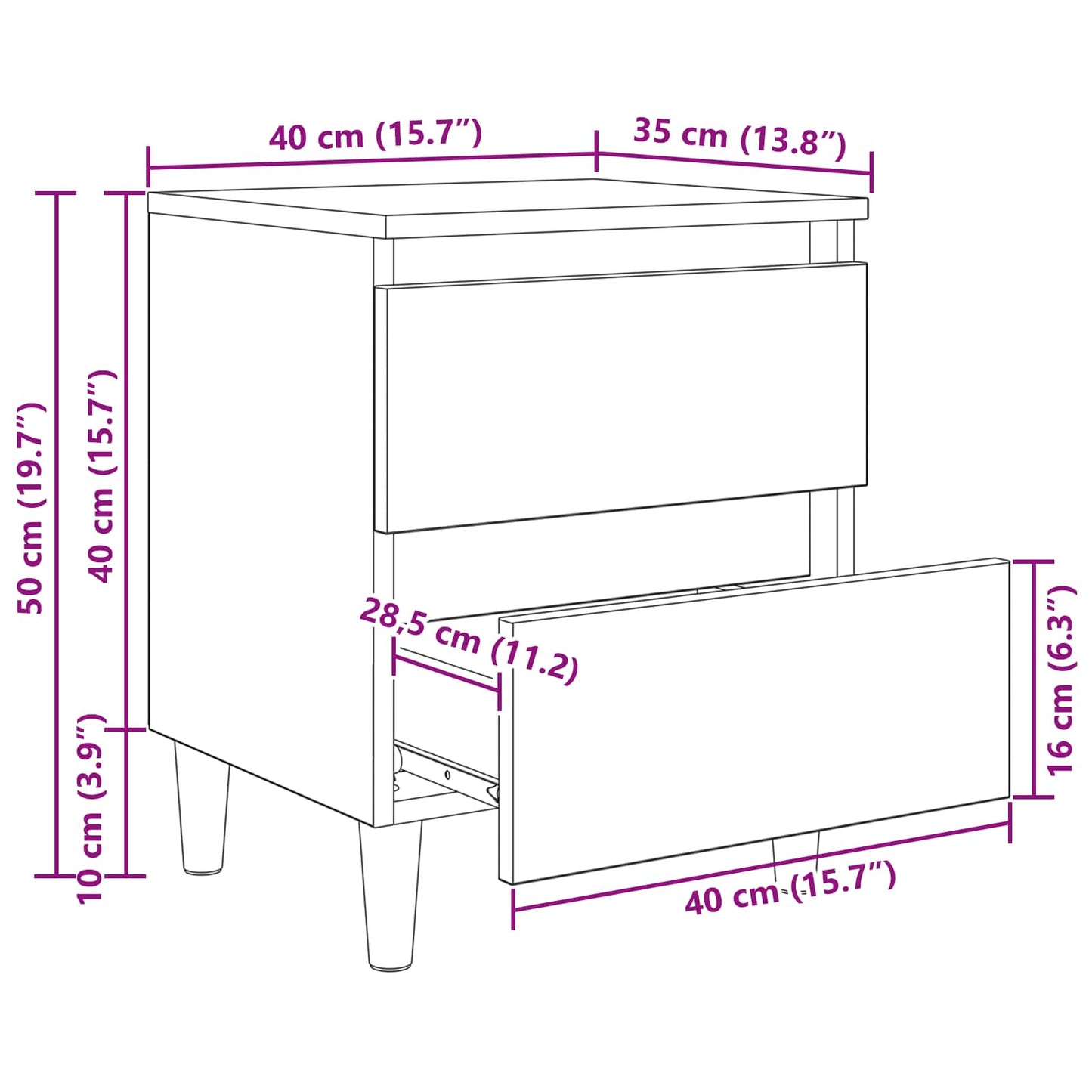 vidaXL Bed Cabinet Old Wood 40 x 35 x 50 cm Engineered Wood
