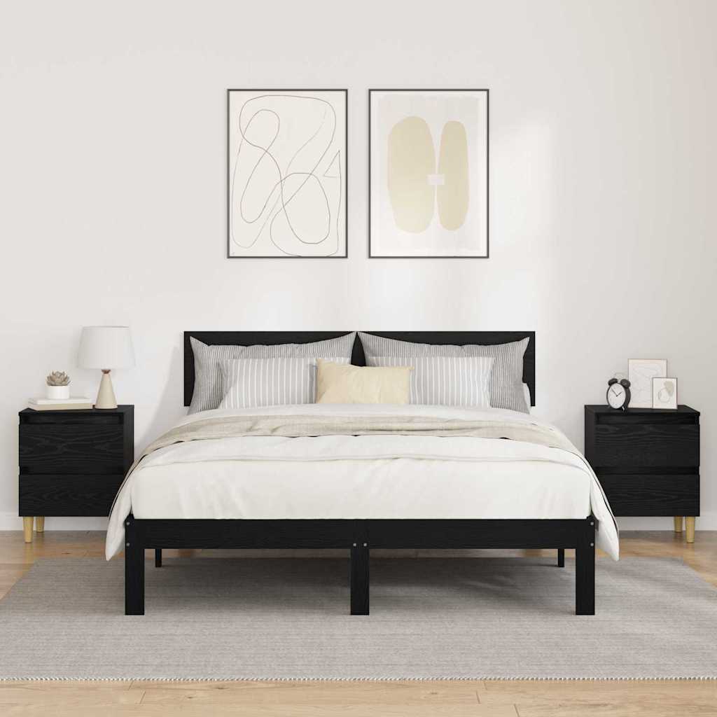 vidaXL Bed Cabinet Black Oak 40 x 35 x 50 cm Engineered Wood