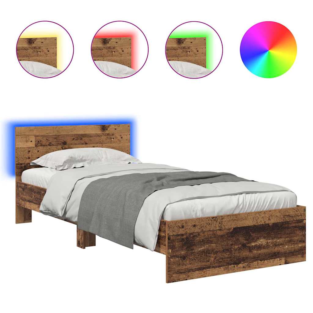 vidaXL Bed Frame with Headboard Old Wood 100 x 200 cm Engineered Wood