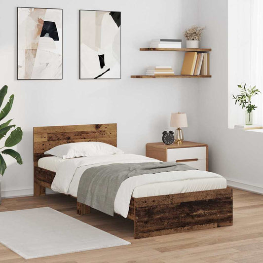 vidaXL Bed Frame with Headboard Old Wood 90 x 200 cm Engineered Wood