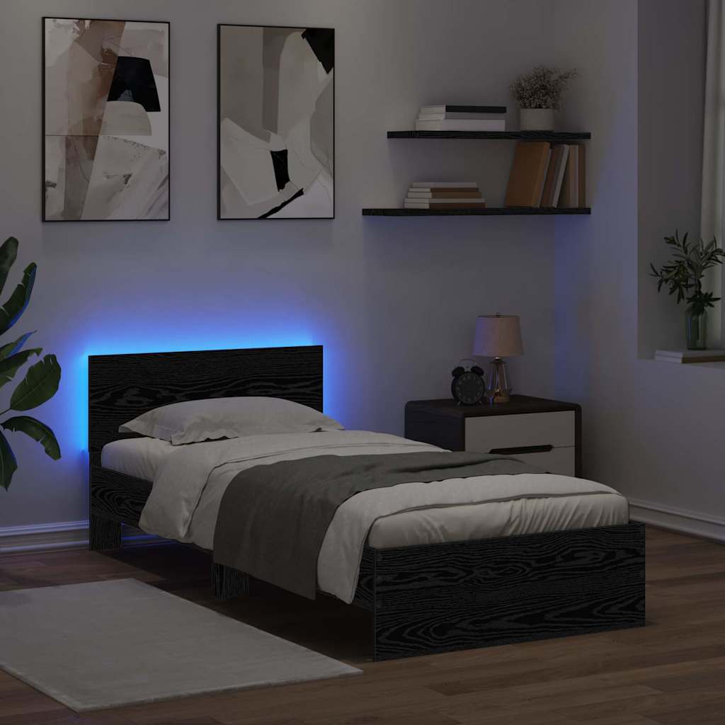 vidaXL Bed Frame with Headboard Black Oak 90 x 190 cm Engineered Wood