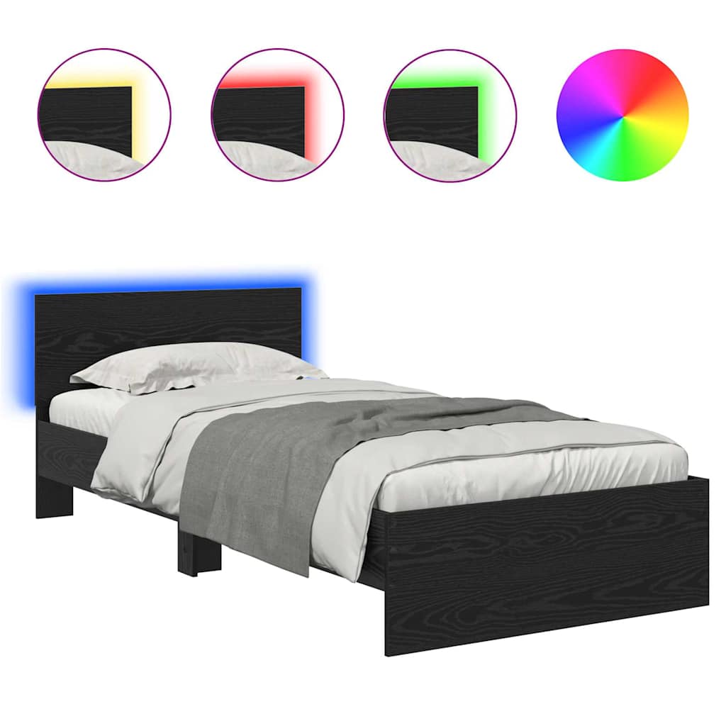 vidaXL Bed Frame with Headboard Black Oak 90 x 190 cm Engineered Wood